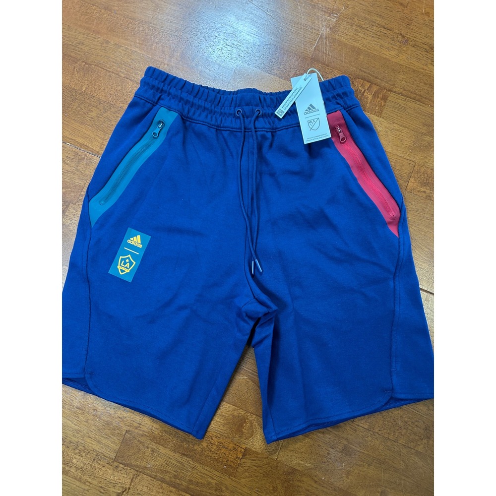 New Adidas LA Galaxy Shorts Mens Small Blue MLS HU0866 Travel Training Soccer
